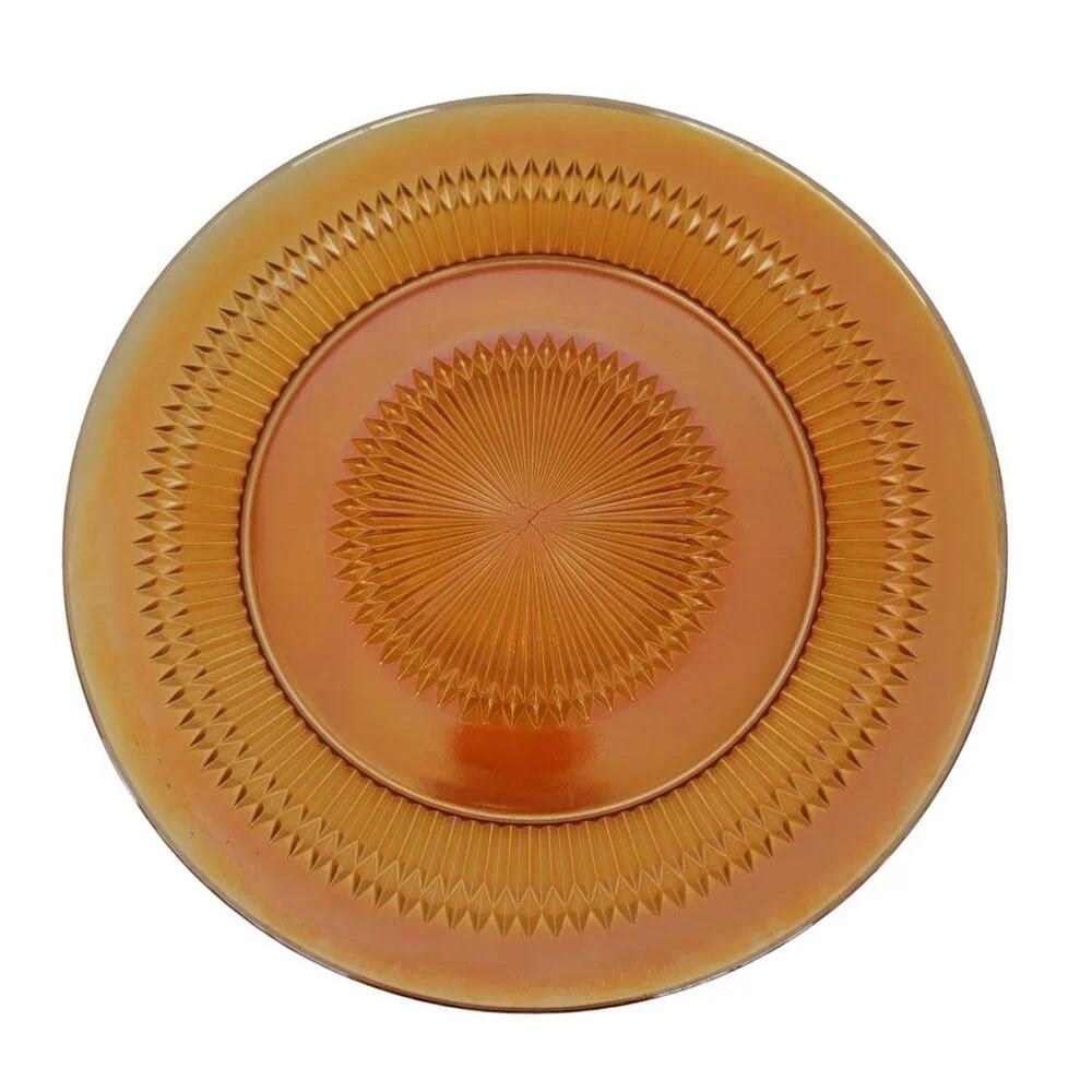 Vintage Marigold Carnival Glass Dinner Plate 10 In Iridescent Orange 1940s